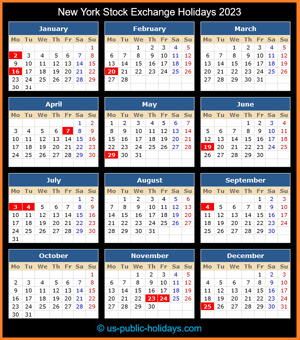 New York Stock Exchange Holidays 2023 Calendar